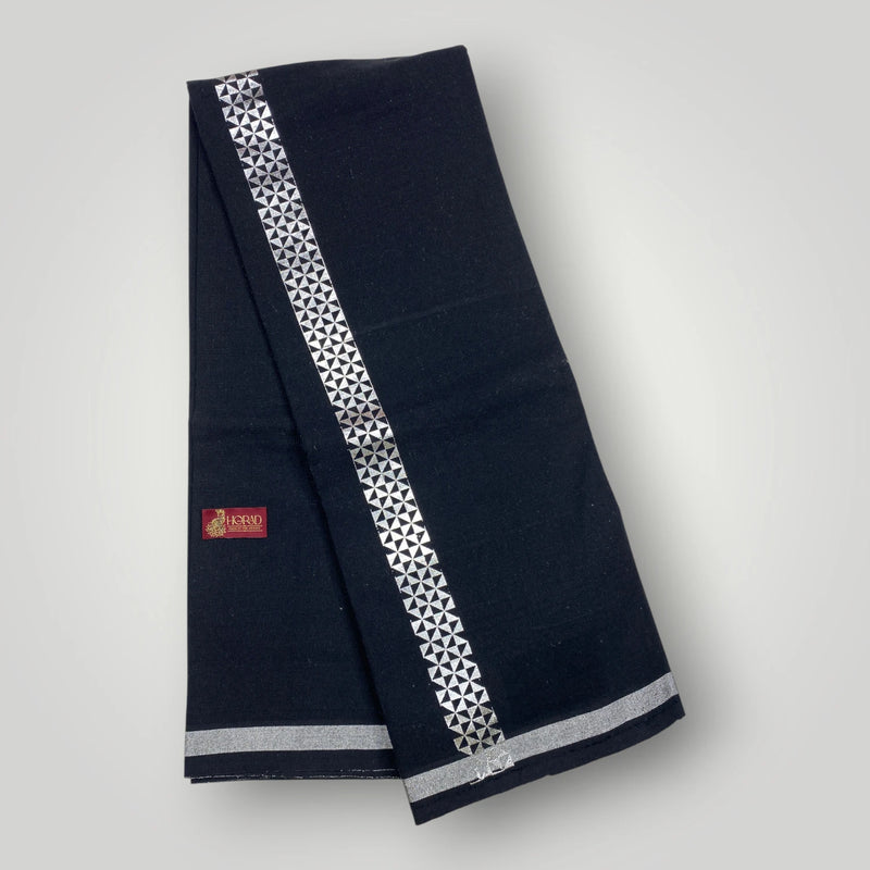Horad Premium Cotton Black Print Dhoti with Silver Zari
