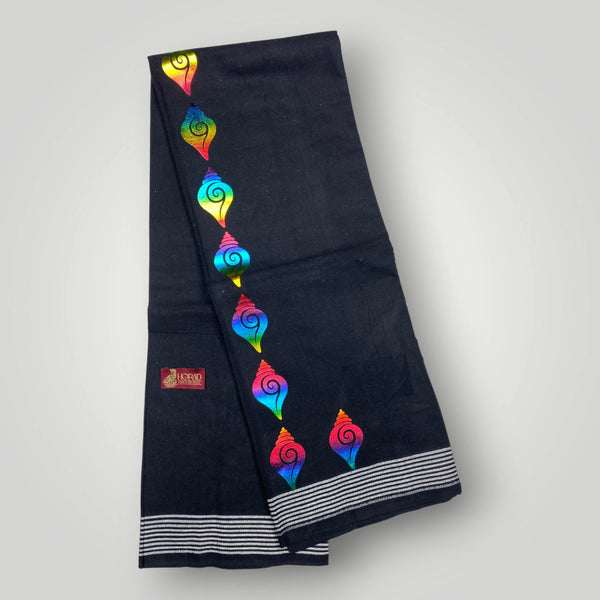 Horad Premium Cotton Black Print Dhoti with Colored Zari