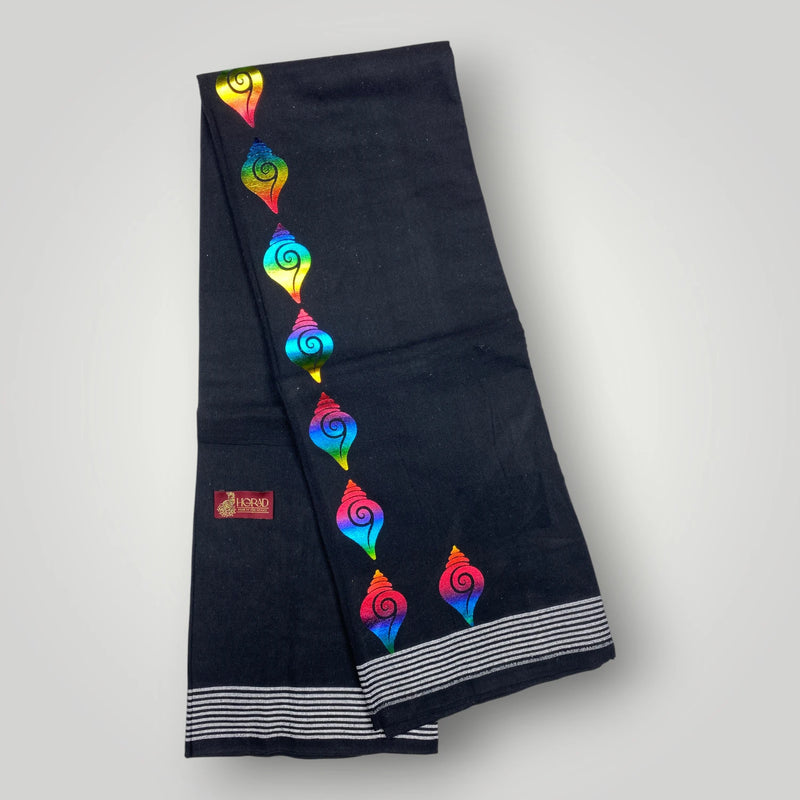 Horad Premium Cotton Black Print Dhoti with Colored Zari