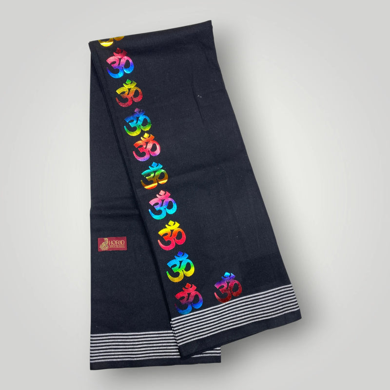 Horad Premium Cotton Black Print Dhoti with Colored Zari