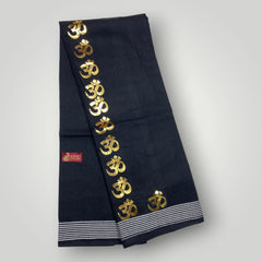 Horad Premium Cotton White Print Dhoti With Black Border