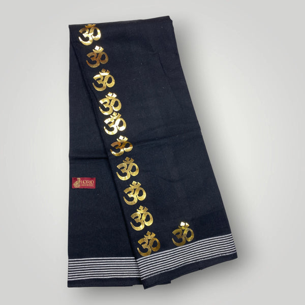 Horad Premium Cotton Black Print Dhoti with Gold Zari