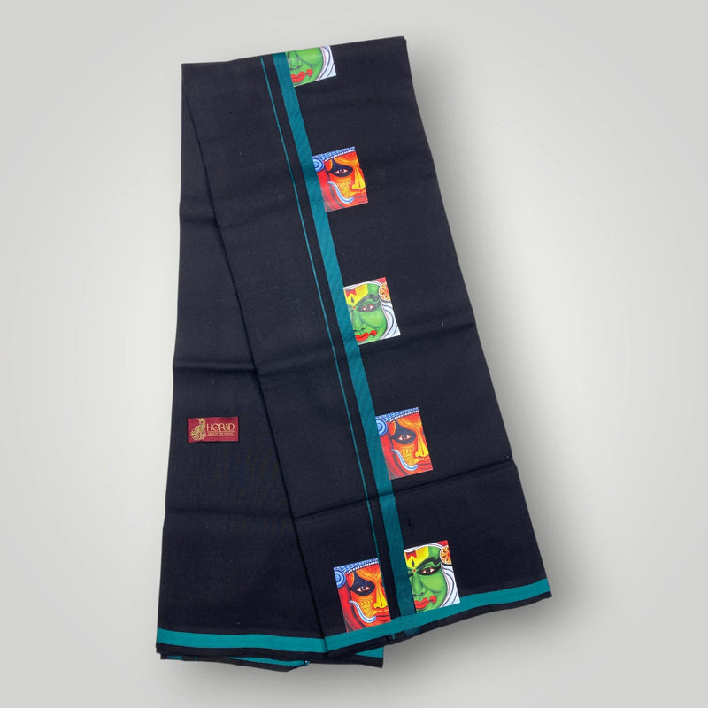 Horad Premium Cotton Black Print Dhoti with Colored Zari