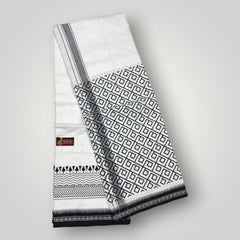 Horad Premium Cotton White Print Dhoti with Black Border