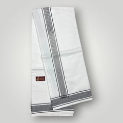 Horad Premium Cotton White Dhoti with Grey Border