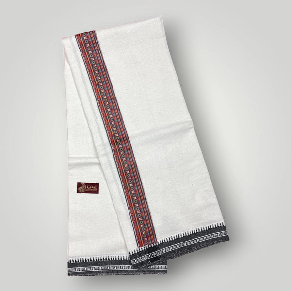 Horad Premium Cotton White Dhoti with Printed Border