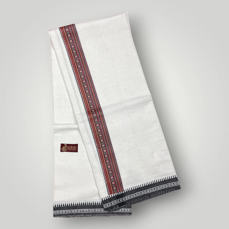 Horad Premium Cotton White Dhoti with Printed Border