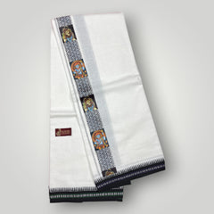 Horad Premium Cotton White Dhoti with Printed Border