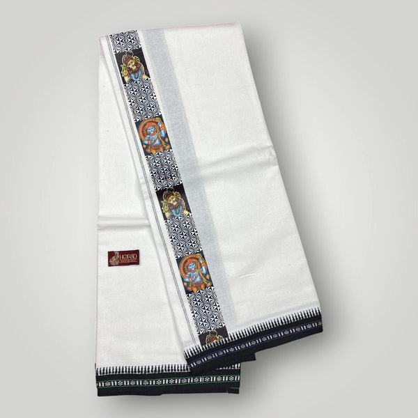 Horad Premium Cotton White Dhoti with Printed Border