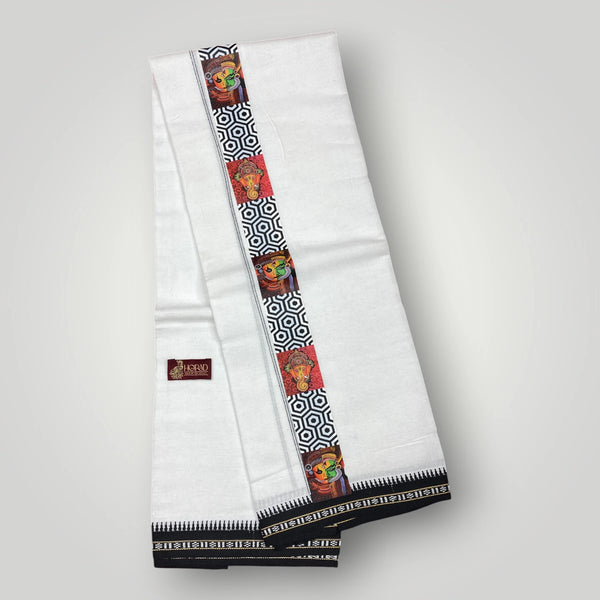Horad Premium Cotton White Dhoti with Printed Border