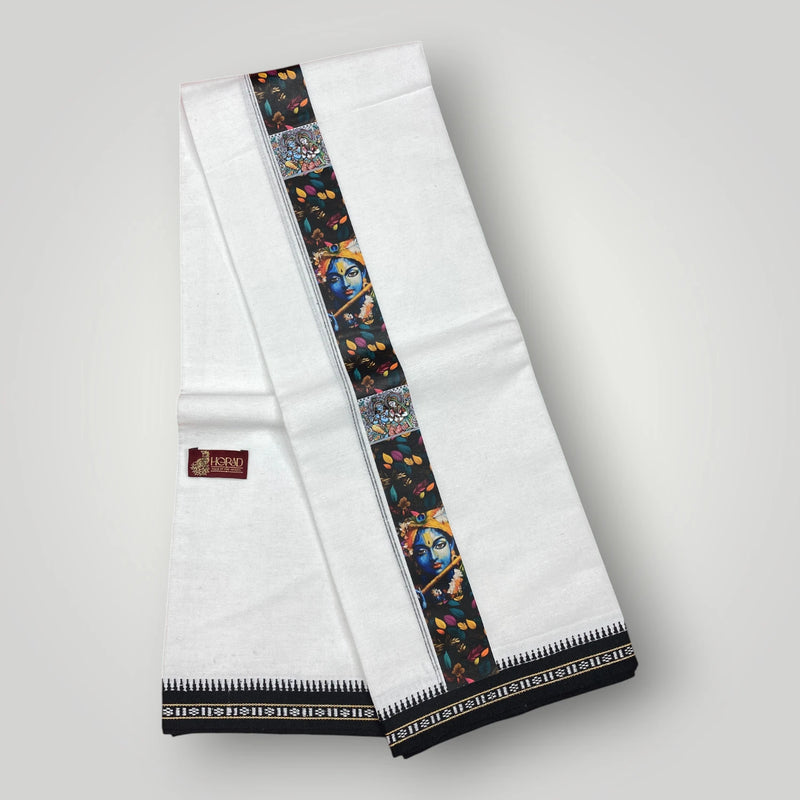 Horad Premium Cotton White Dhoti with Printed Border