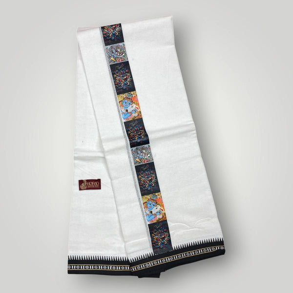 Horad Premium Cotton White Dhoti with Printed Border
