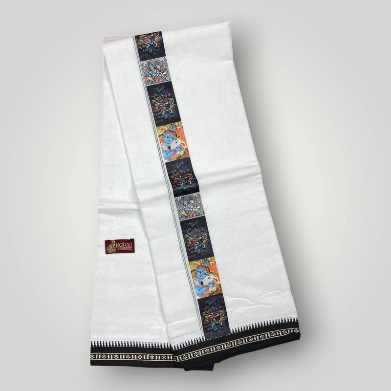 Horad Premium Cotton White Dhoti with Printed Border