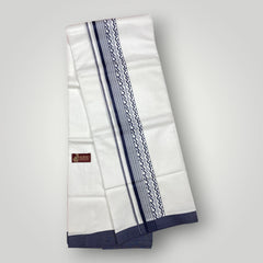 Horad Premium Cotton White Dhoti with Blue Border