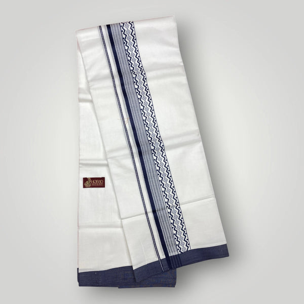 Horad Premium Cotton White Dhoti with Blue Border