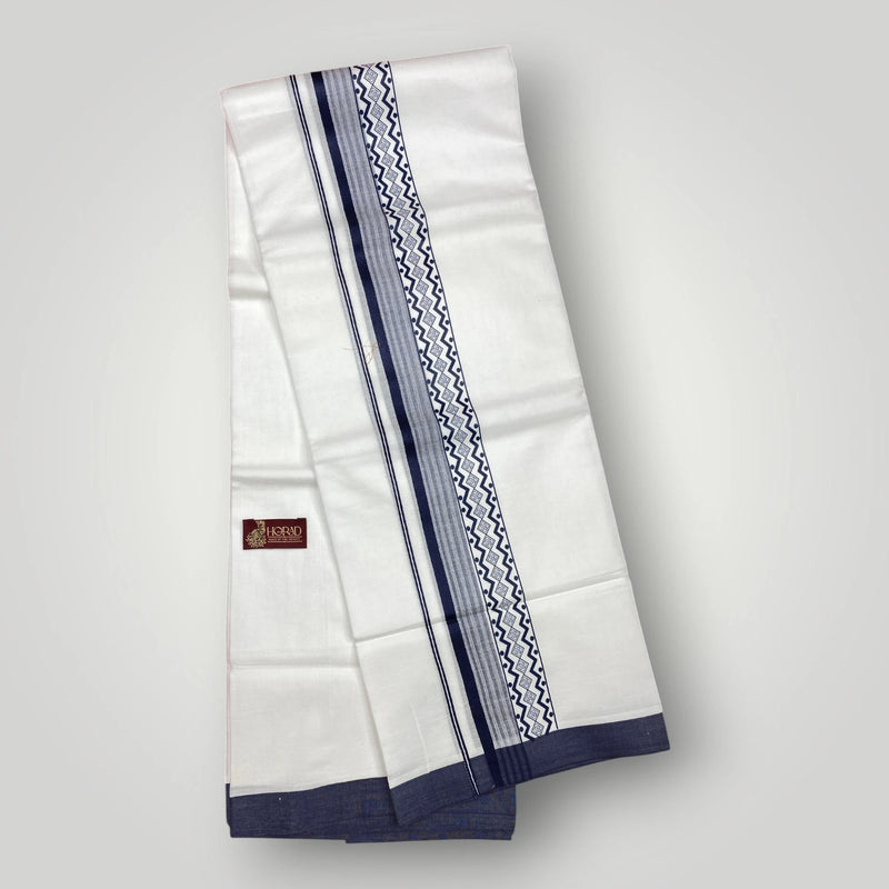 Horad Premium Cotton White Dhoti with Blue Border