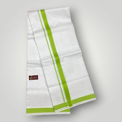 Horad Premium Cotton White Dhoti with Leaf Green Border
