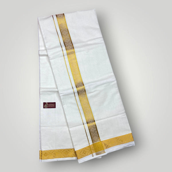 Horad Premium Cotton White Dhoti With Gold Border