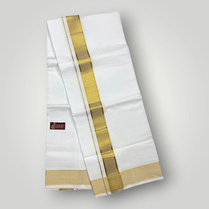 Horad Premium Cotton White Dhoti With Gold Border