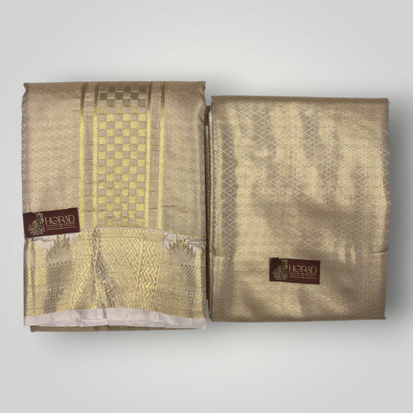 Horad Premium Art Silk Double Warp Light Gold Shirt Material + Dhoti (2 in 1)