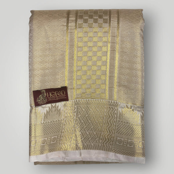 Horad Premium Art Silk Double Warp Light Gold Shirt Material + Dhoti (2 in 1)