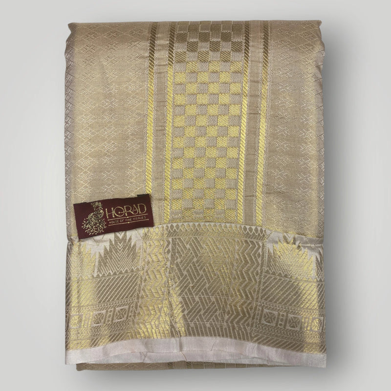 Horad Premium Art Silk Double Warp Light Gold Shirt Material + Dhoti (2 in 1)