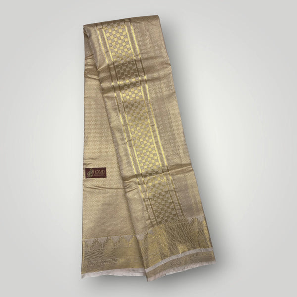 Horad Premium Art Silk Double Warp Light Gold Shirt Material + Dhoti (2 in 1)