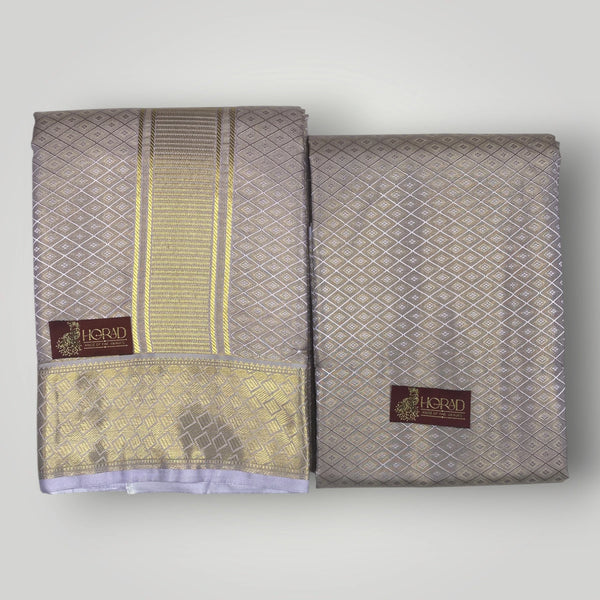 Horad Premium Art Silk lavender Double Warp Shirt Material + Dhoti (2 in 1)
