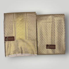 Horad Premium Art Silk Double Light Gold Emboss Warp Shirt Material + Dhoti (2 in 1)