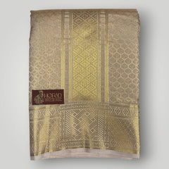 Horad Premium Art Silk Double Light Gold Emboss Warp Shirt Material + Dhoti (2 in 1)