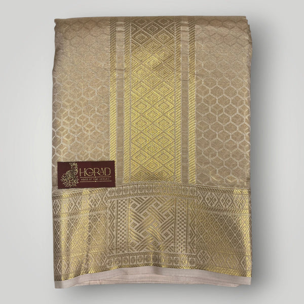Horad Premium Art Silk Double Light Gold Emboss Warp Shirt Material + Dhoti (2 in 1)