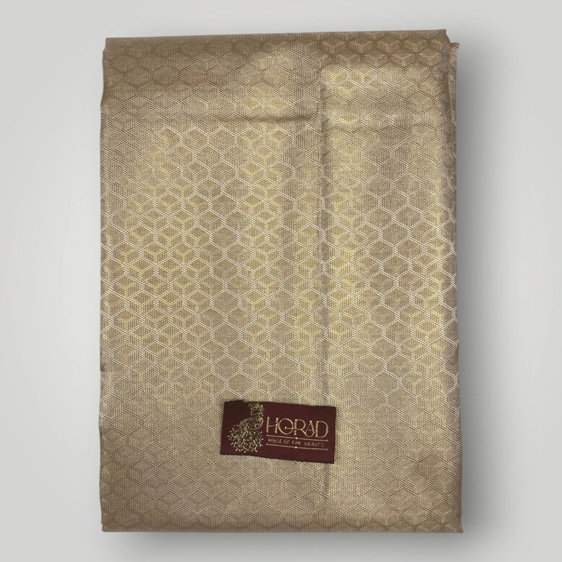 Horad Premium Art Silk Double Light Gold Emboss Warp Shirt Material + Dhoti (2 in 1)
