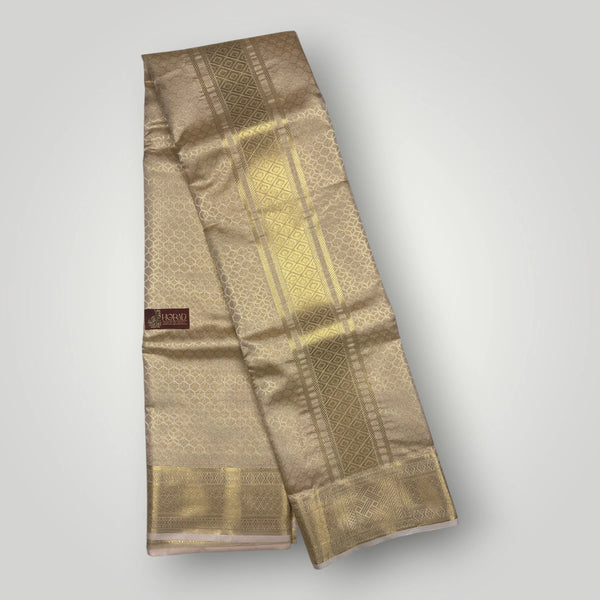 Horad Premium Art Silk Double Light Gold Emboss Warp Shirt Material + Dhoti (2 in 1)