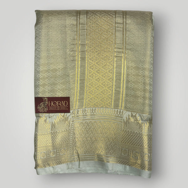Horad Premium Art Silk Double Pista Green Emboss Warp Shirt Material + Dhoti (2 in 1)