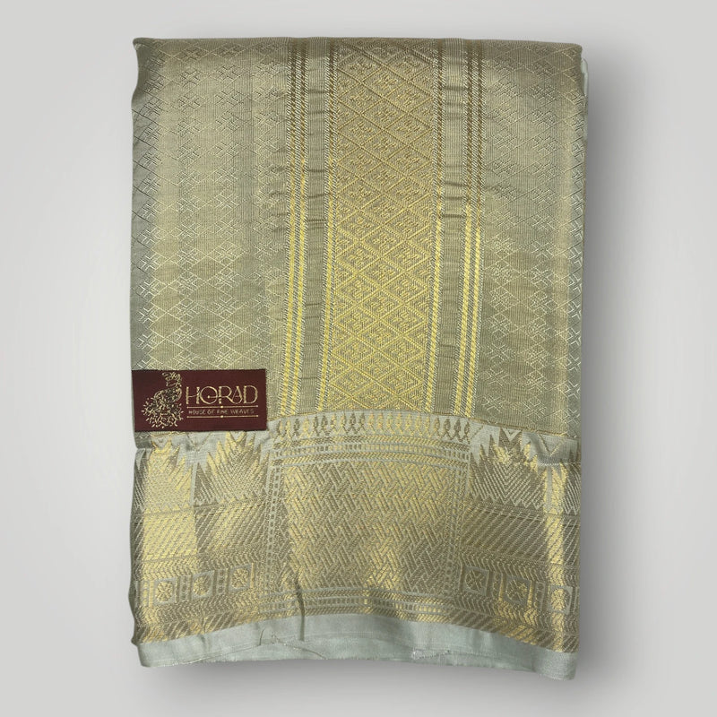 Horad Premium Art Silk Double Pista Green Emboss Warp Shirt Material + Dhoti (2 in 1)