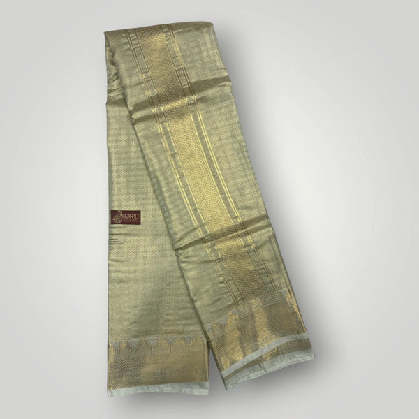 Horad Premium Art Silk Double Pista Green Emboss Warp Shirt Material + Dhoti (2 in 1)