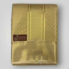 Horad Premium Art Silk Double Dark Gold Emboss Warp Shirt Material + Dhoti (2 in 1)