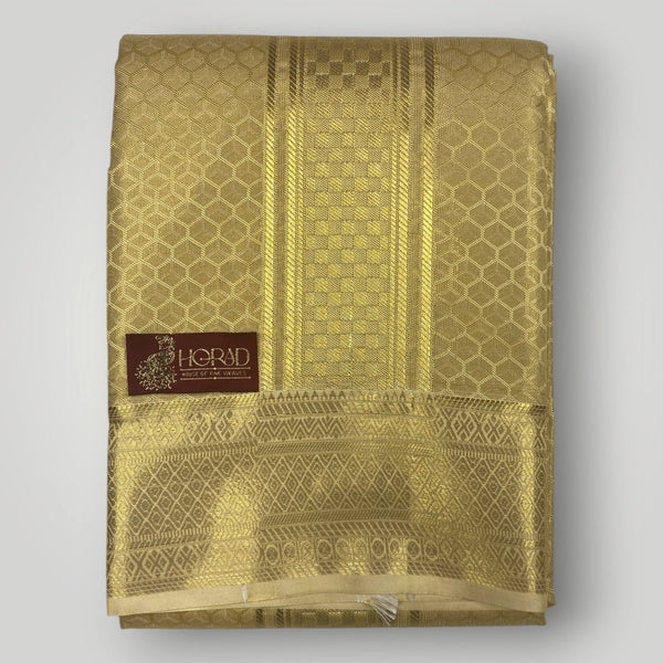 Horad Premium Art Silk Double Dark Gold Emboss Warp Shirt Material + Dhoti (2 in 1)