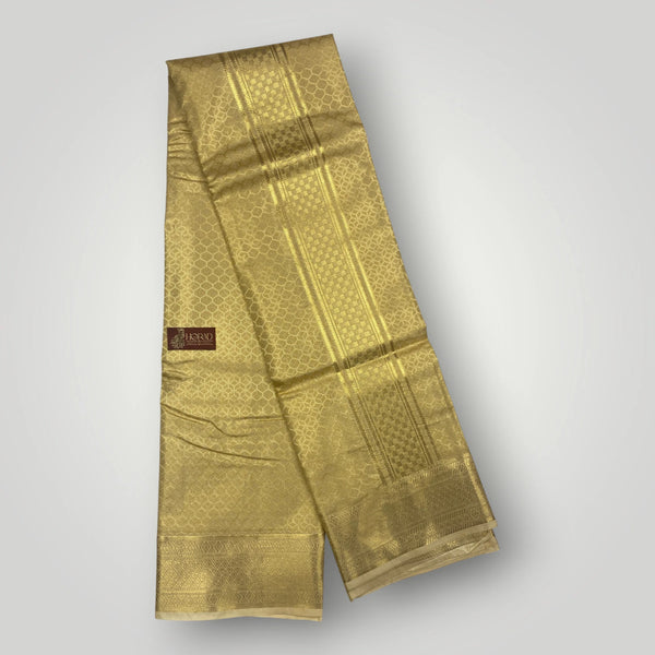 Horad Premium Art Silk Double Dark Gold Emboss Warp Shirt Material + Dhoti (2 in 1)