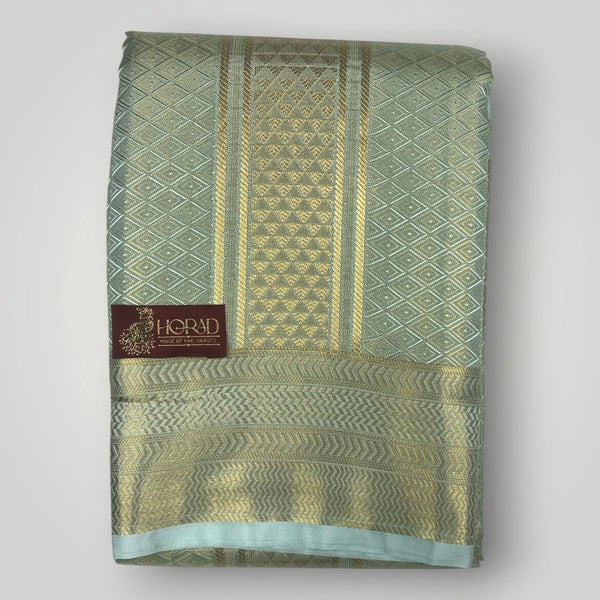 Horad Premium Art Silk Double Pista Green Emboss Warp Shirt Material + Dhoti (2 in 1)