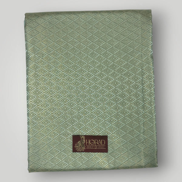Horad Premium Art Silk Double Pista Green Emboss Warp Shirt Material + Dhoti (2 in 1)