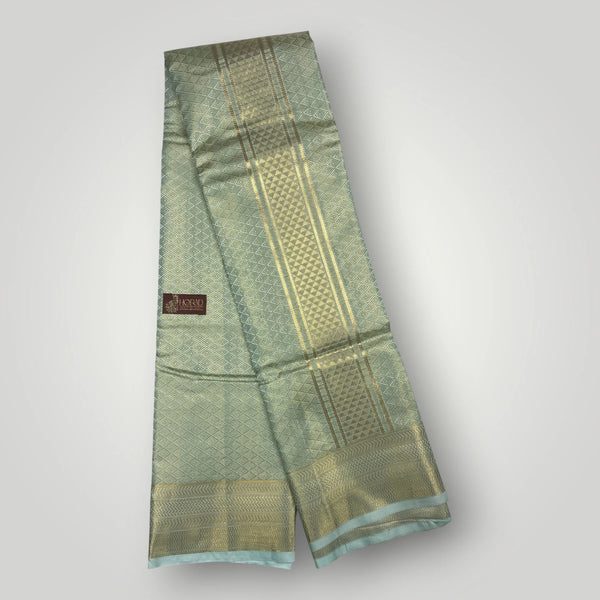 Horad Premium Art Silk Double Pista Green Emboss Warp Shirt Material + Dhoti (2 in 1)