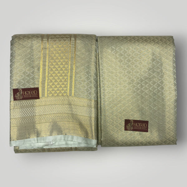 Horad Premium Art Silk Double FIR.Green Emboss Warp Shirt Material + Dhoti (2 in 1)