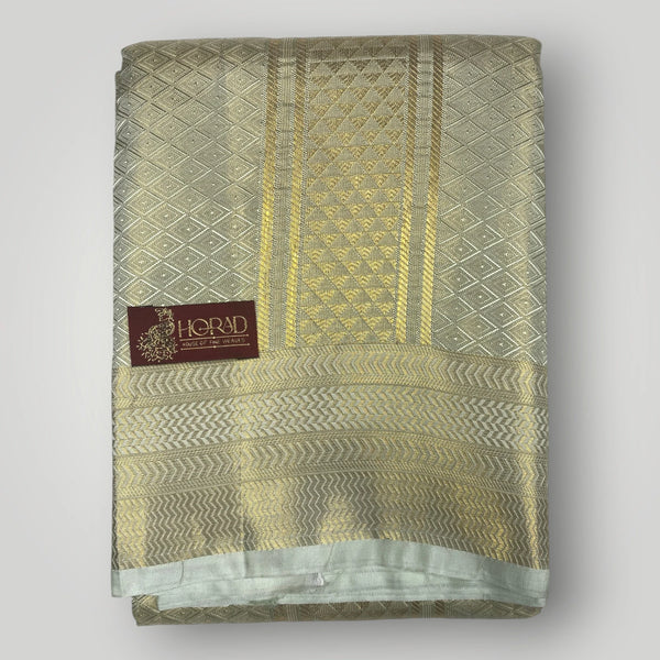 Horad Premium Art Silk Double FIR.Green Emboss Warp Shirt Material + Dhoti (2 in 1)