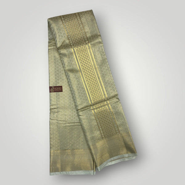 Horad Premium Art Silk Double FIR.Green Emboss Warp Shirt Material + Dhoti (2 in 1)