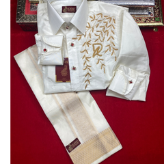 Horad Premium Art Silk Cream wedding set  Fullsleeve shirt + Dhoti
