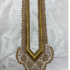 Horad Pure Silk Blend Cream Emboss Aari Work Long kurta + Kache Panche + Angavastram