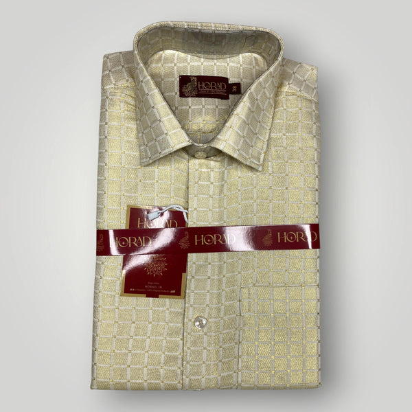 Horad Kora Cotton Tissue Big Square Emboss Light Gold Shirt+Dhoti