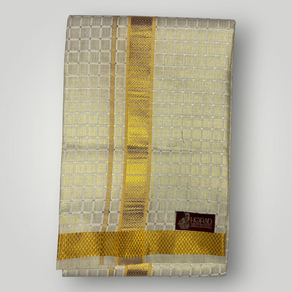 Horad Kora Cotton Tissue Big Square Emboss Light Gold Shirt+Dhoti