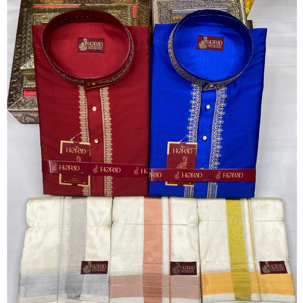 Horad Premium Art Silk Color Embroidery Kurta + Dhoti